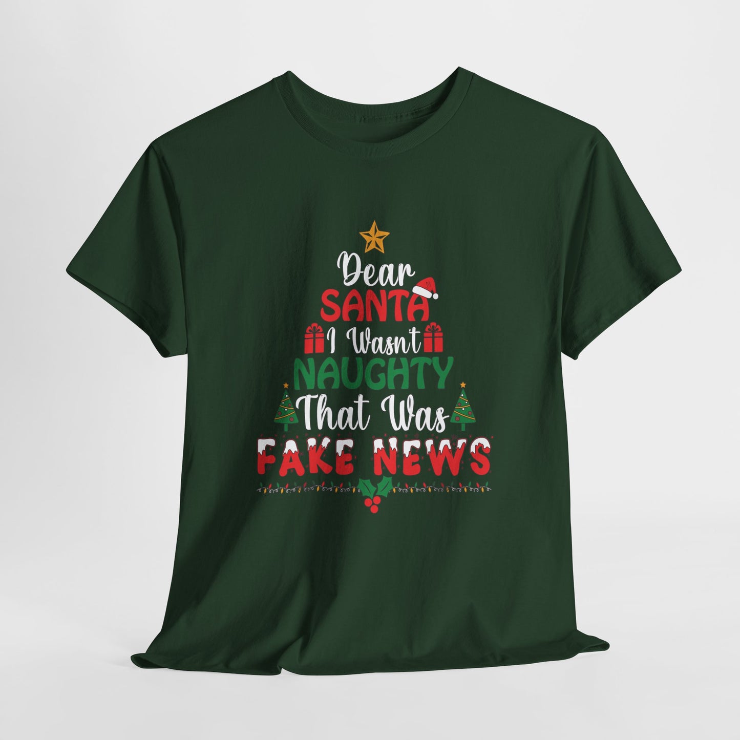 Funny Holiday Christmas Unisex Tee - 'Dear Santa I Wasn't Naughty That Was Fake News'