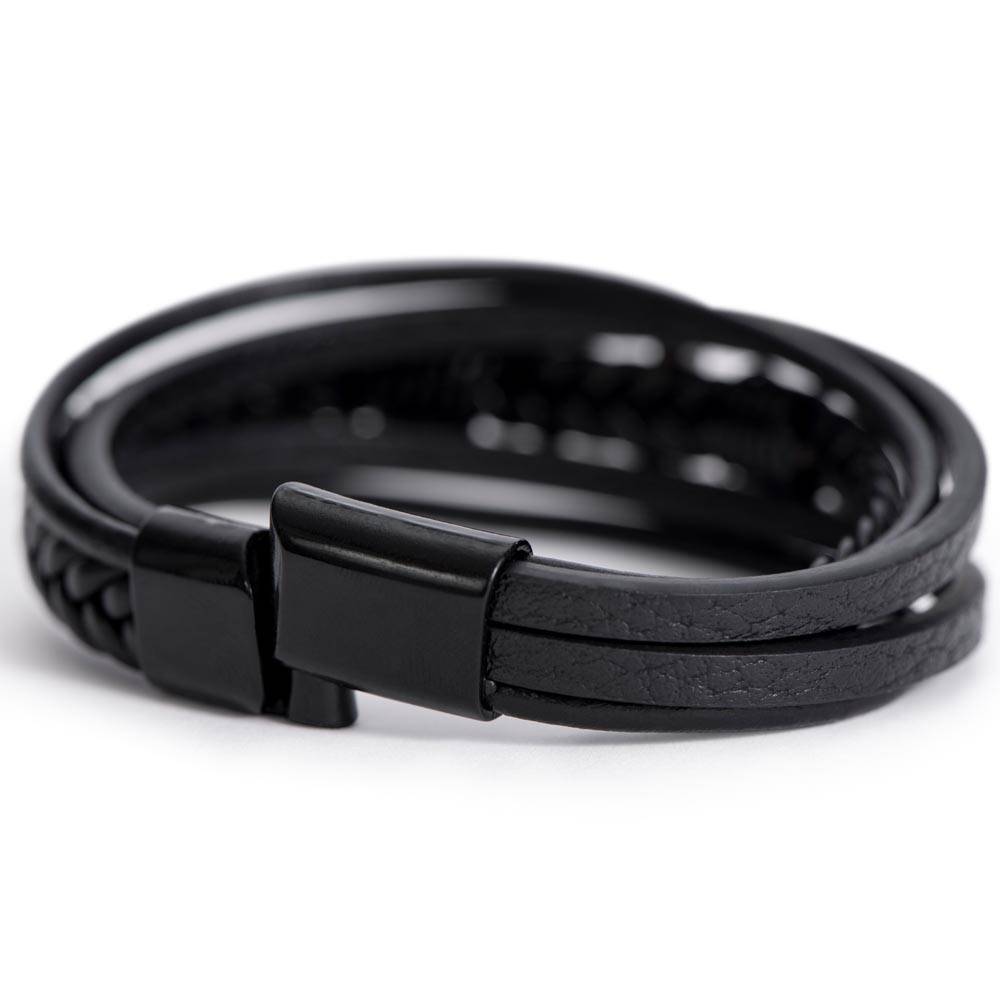 To My Son - I promise to love you for the rest of mine. Love, Dad. - Men's Cross Leather Bracelet