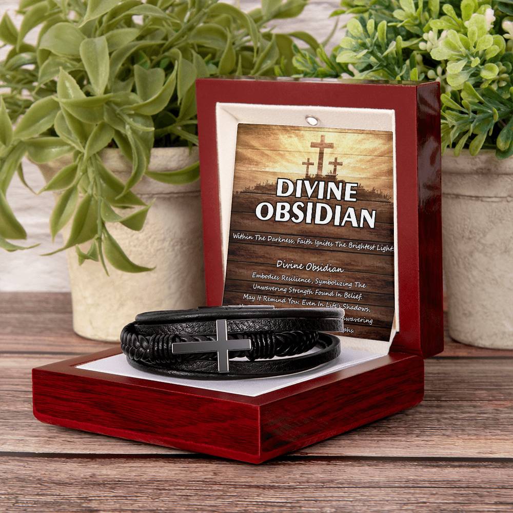DIVINE OBSIDIAN ~ Men's Black Cross Bracelet