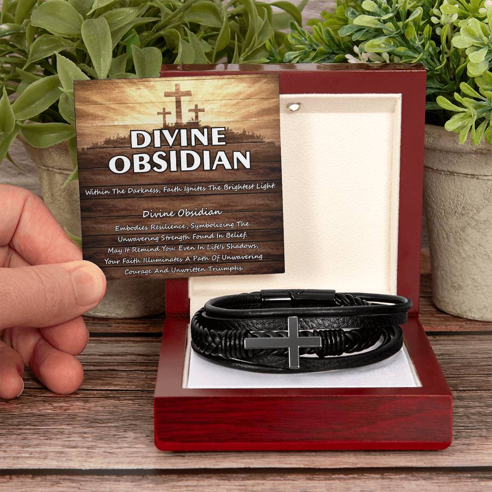 DIVINE OBSIDIAN ~ Men's Black Cross Bracelet