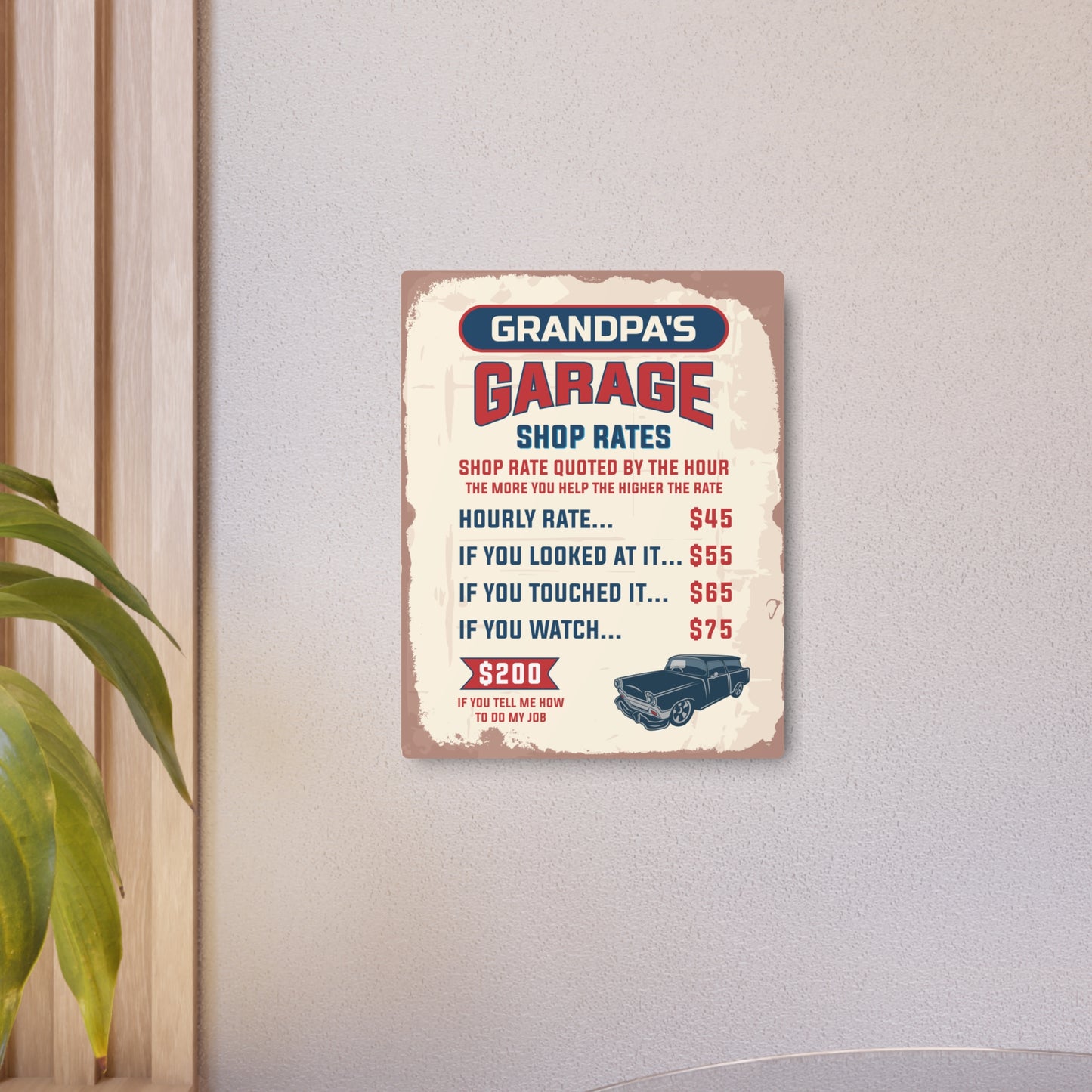 Personalize Shop Rates Funny Garage Sign