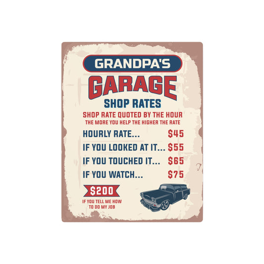 Personalize Shop Rates Funny Garage Sign