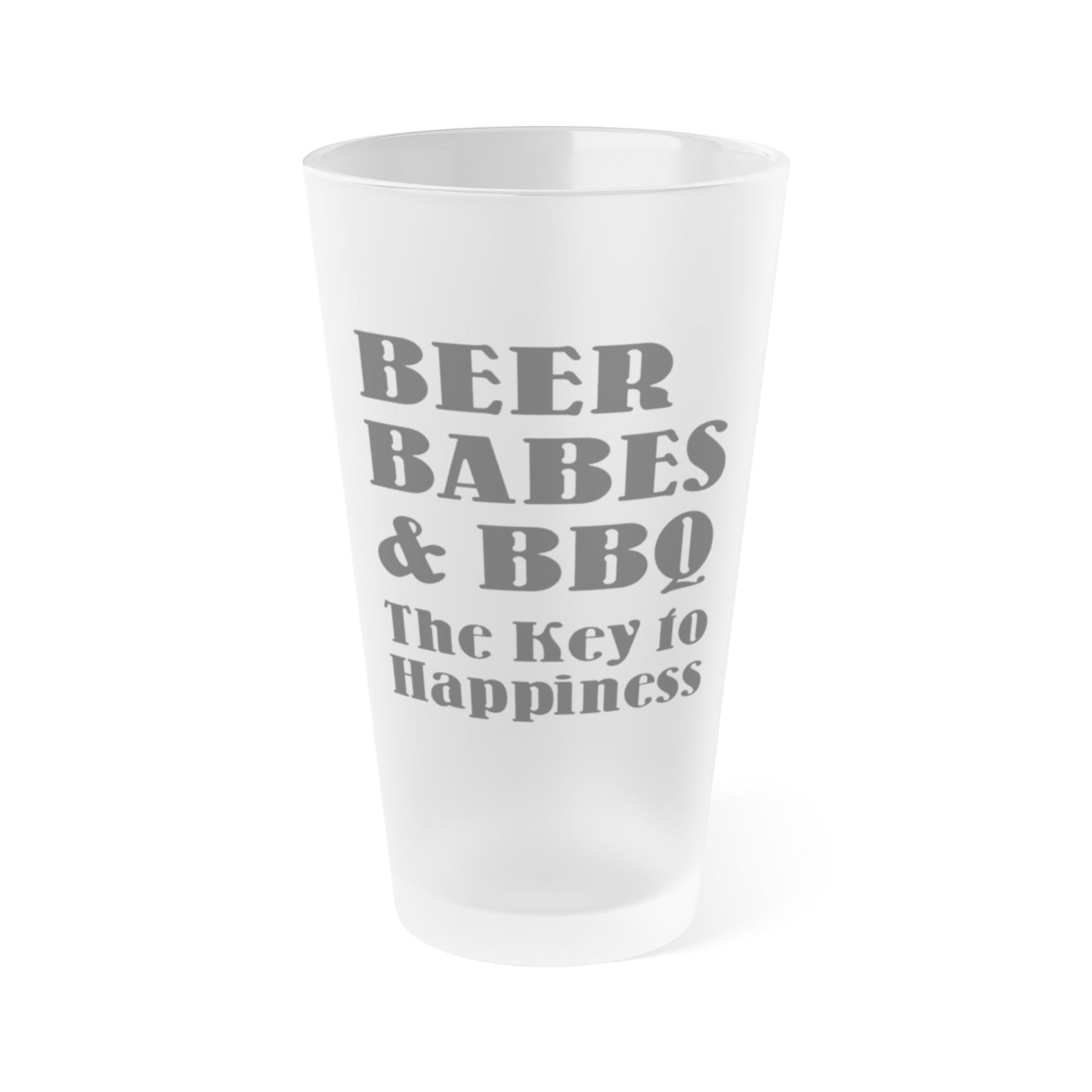 BEER, BABES & BBQ. The Key To Happiness - Frosted Pint Glass, 16oz