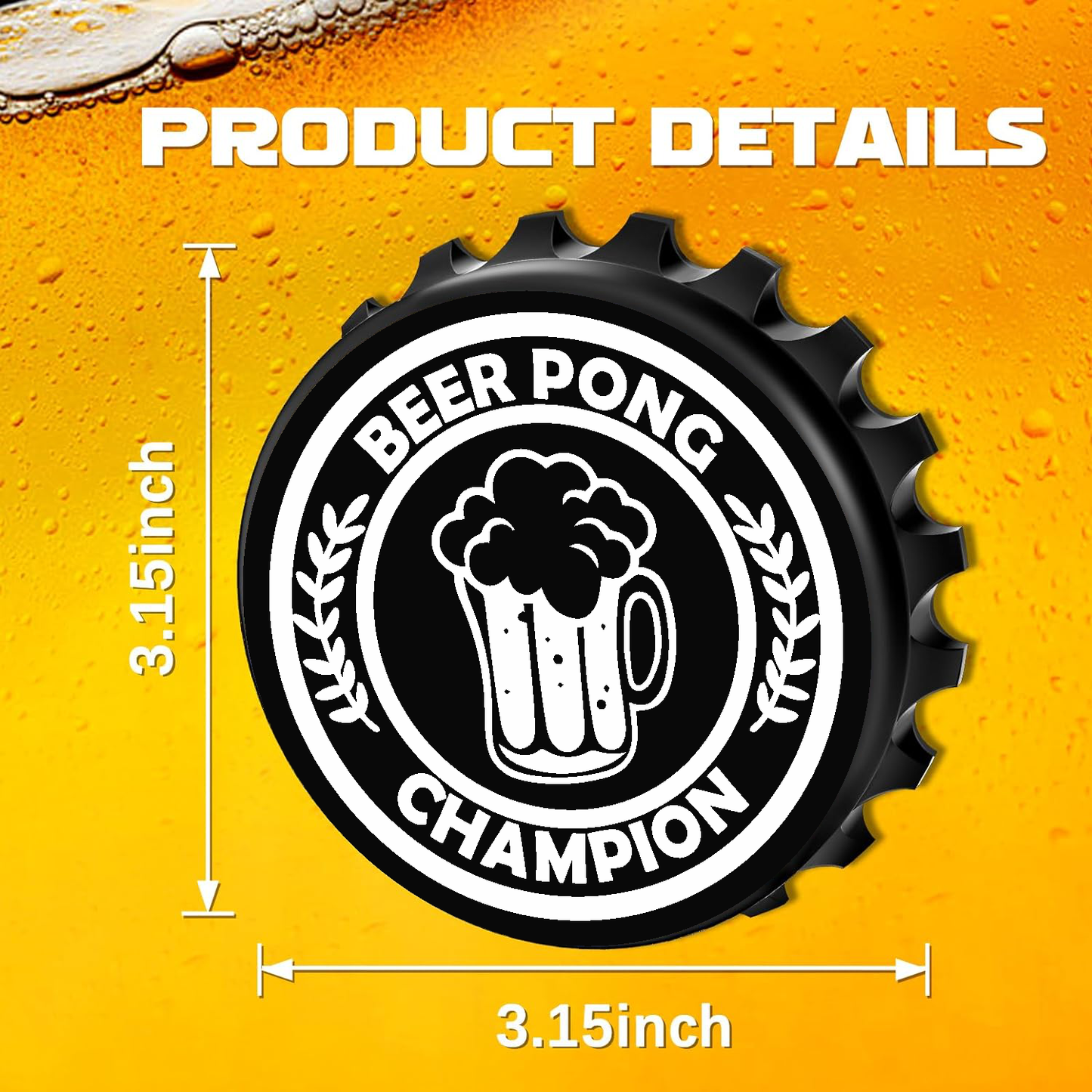 Beer Pong Champion - Designer Beer Bottle Opener Magnet for Refrigerator, Gifts for Beer Lovers, Black