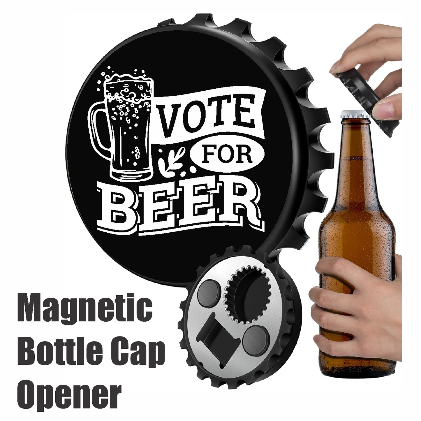 VOTE For BEER - Designer Beer Bottle Opener Magnet for Refrigerator, Gifts for Beer Lovers, Black