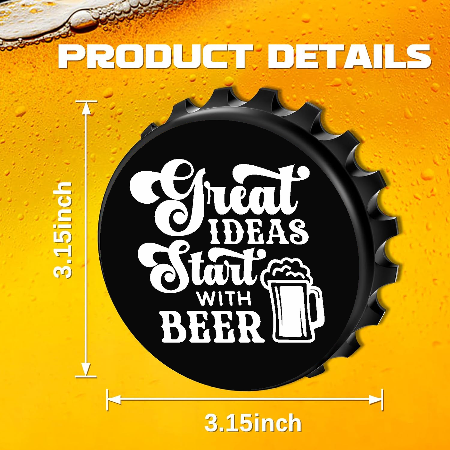 Great Idea's Start With A Beer - Designer Beer Bottle Opener Magnet for Refrigerator, Gifts for Beer Lovers, Black