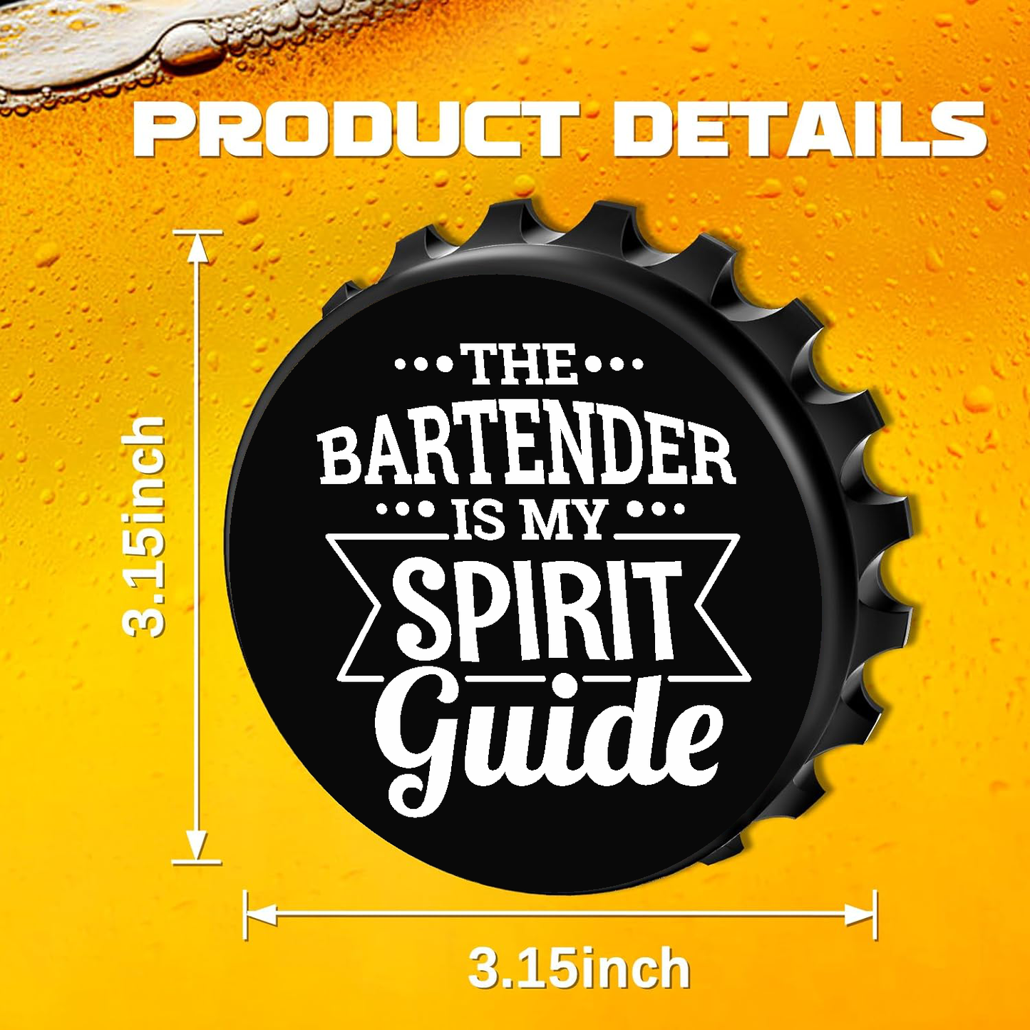 The Bartender Is My Spirit Guide - Designer Beer Bottle Opener Magnet for Refrigerator, Gifts for Beer Lovers, Black