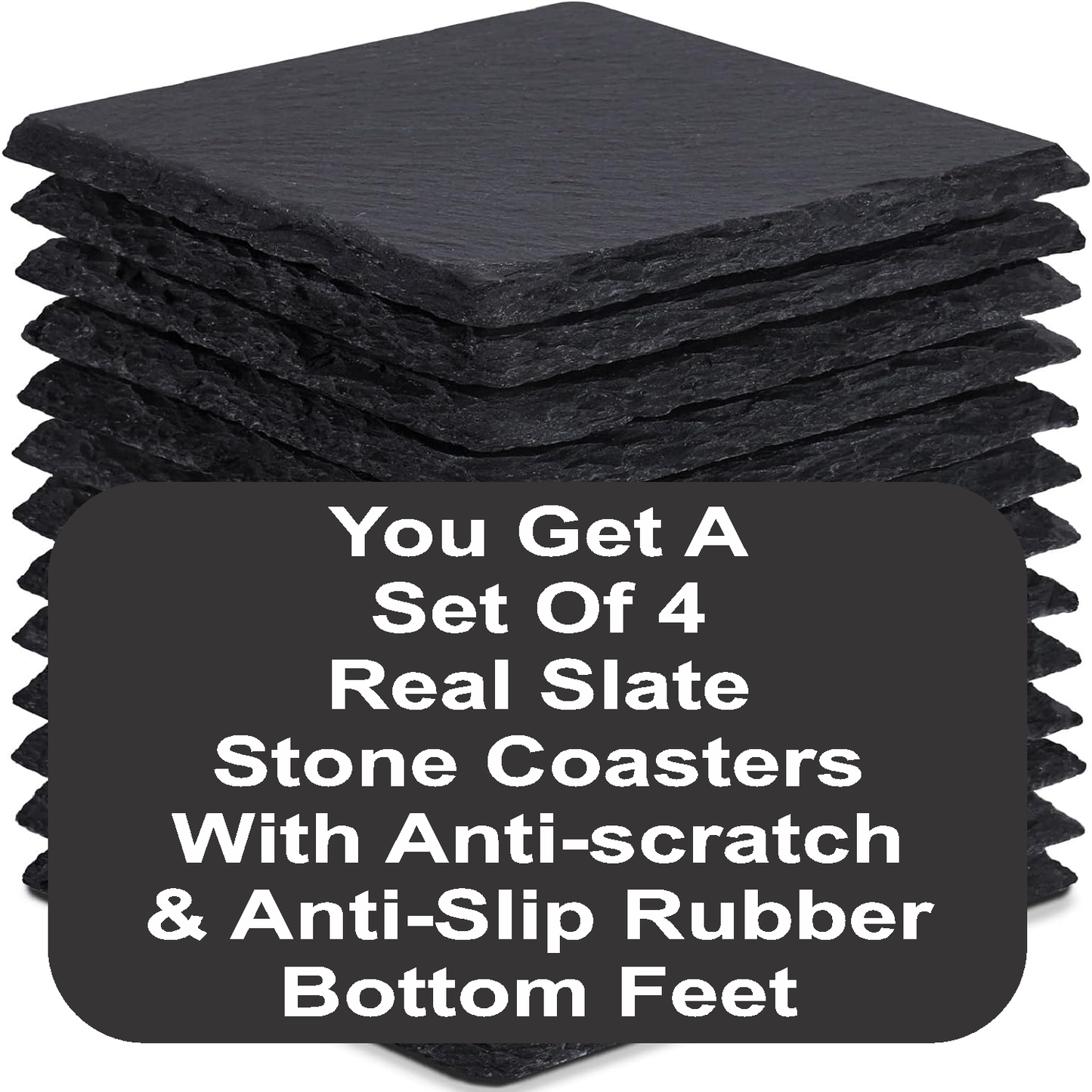 Square Flag - Set of 4 Black Slate Stone Coasters