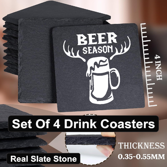 BEER Season - Set of 4 Black Slate Stone Coasters