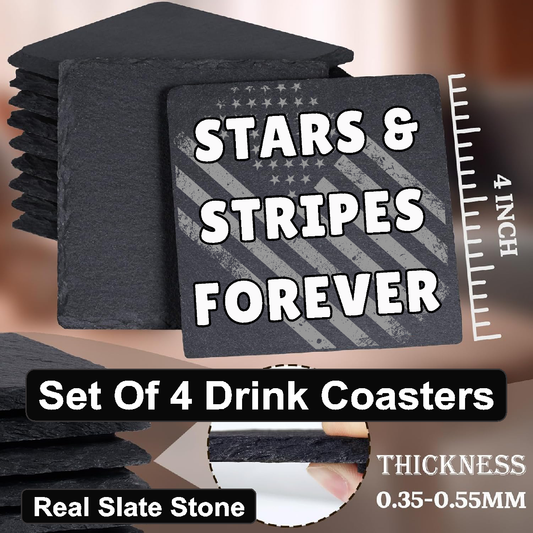 Stars & Stripes Forever - Set of 4 Black Slate Stone Coasters