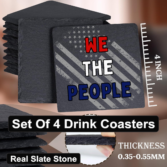 We The People - Set of 4 Black Slate Stone Coasters