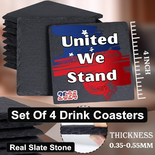 United We Stand Smear - Set of 4 Black Slate Stone Coasters