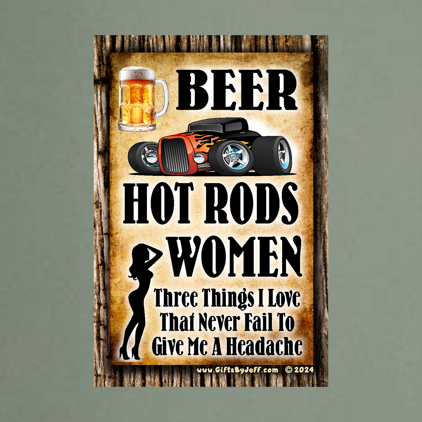 Beer, Hot Rods, Women - Three Things I Love #4 - 12" x 18" Vintage Metal Sign (Free Bottle Opener)