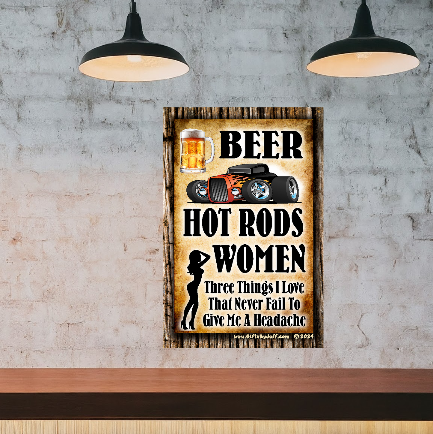 Beer, Hot Rods, Women - Three Things I Love #4 - 12" x 18" Vintage Metal Sign (Free Bottle Opener)