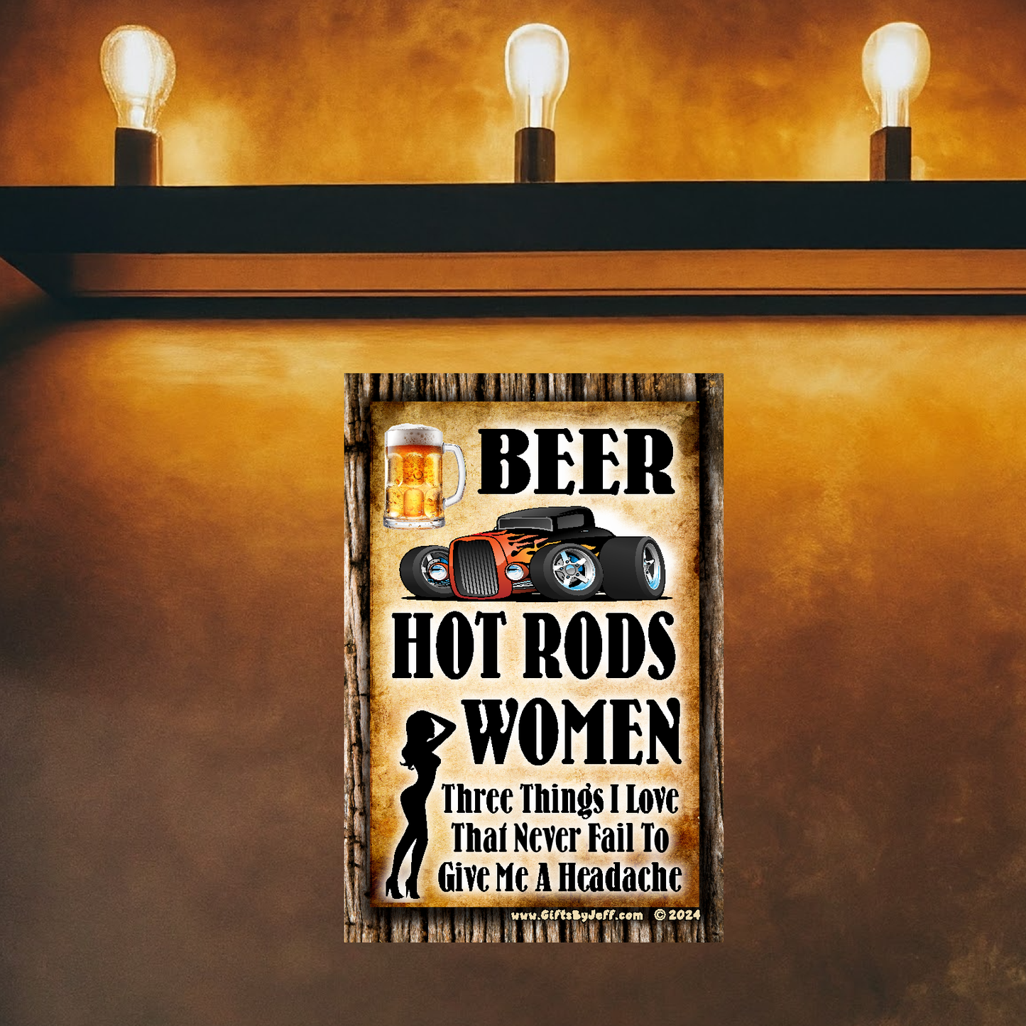 Beer, Hot Rods, Women - Three Things I Love #4 - 12" x 18" Vintage Metal Sign (Free Bottle Opener)