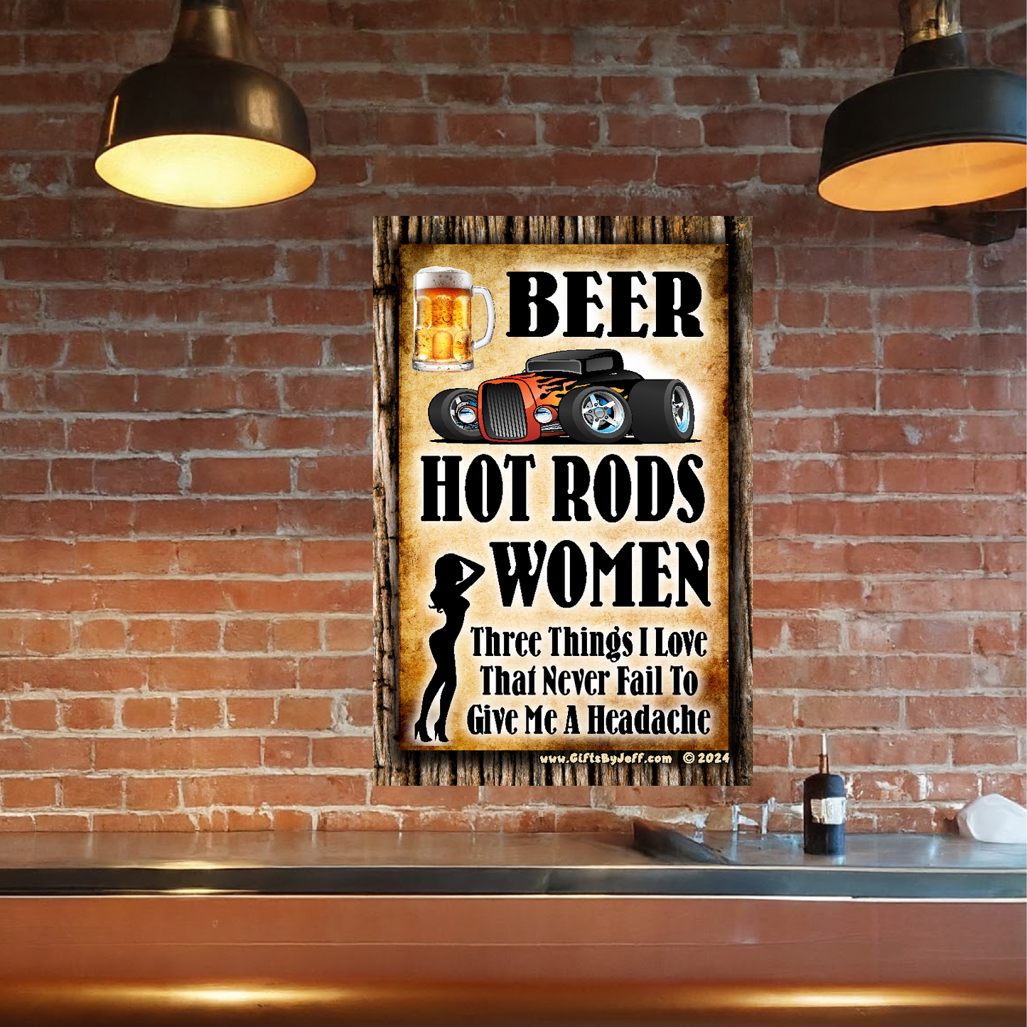 Beer, Hot Rods, Women - Three Things I Love #4 - 12" x 18" Vintage Metal Sign (Free Bottle Opener)