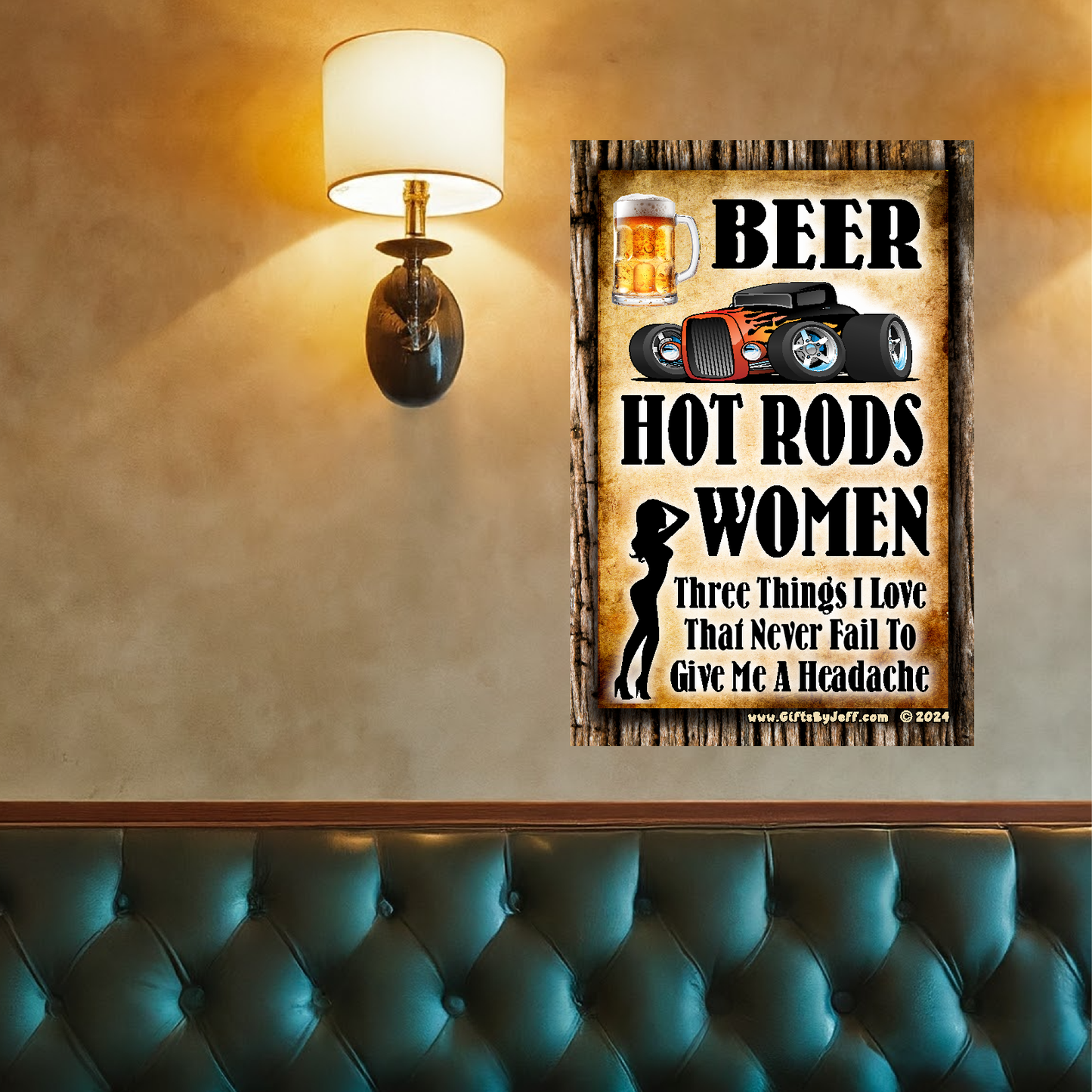 Beer, Hot Rods, Women - Three Things I Love #4 - 12" x 18" Vintage Metal Sign (Free Bottle Opener)