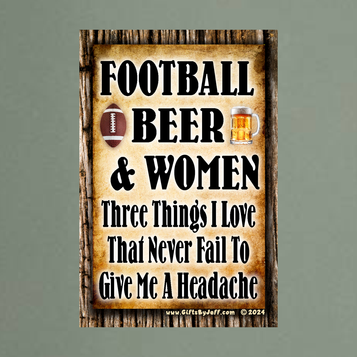 Football, Beer, Women - Three Things I Love - 12" x 18" Vintage Metal Sign (Free Bottle Opener)