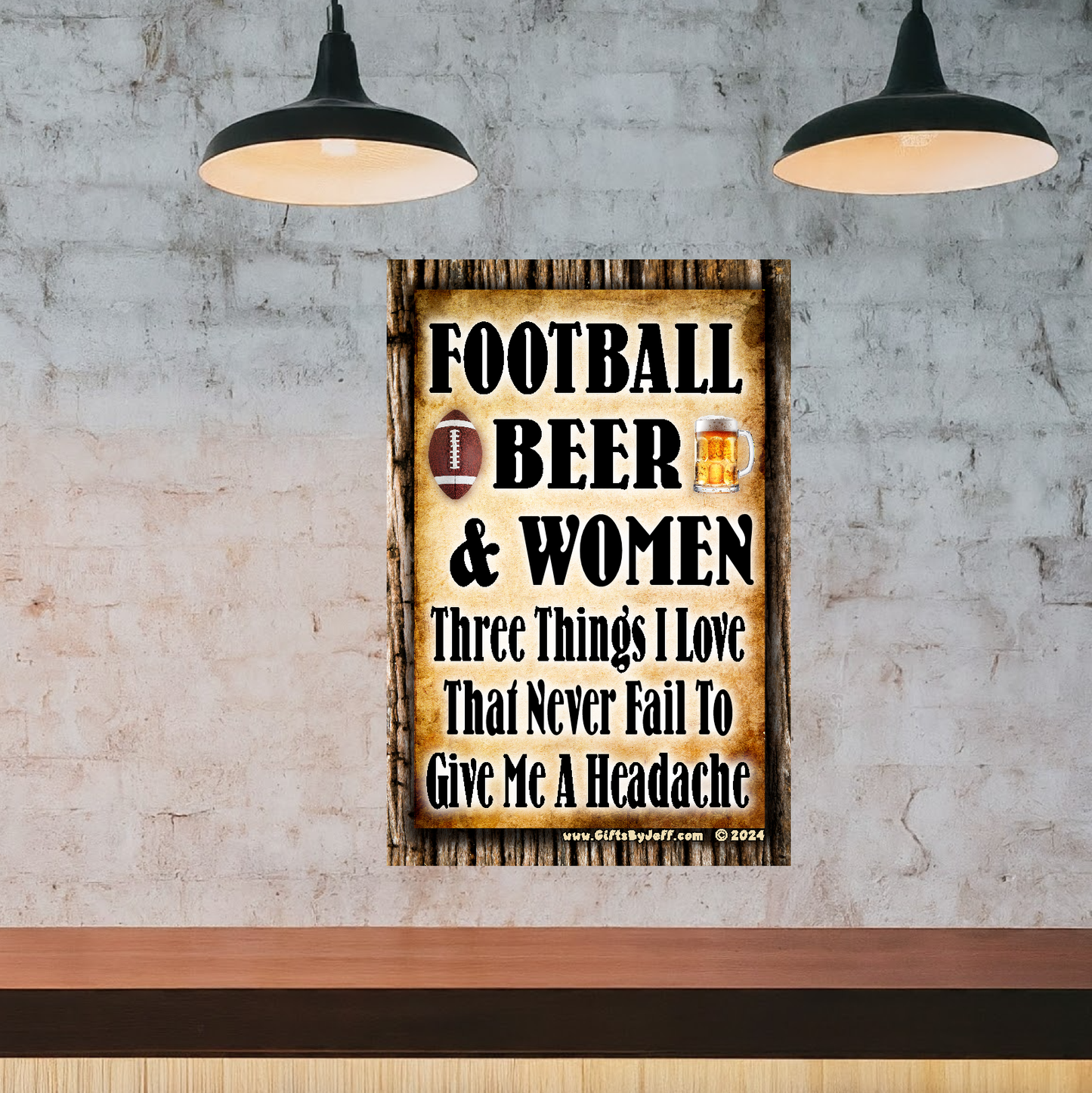 Football, Beer, Women - Three Things I Love - 12" x 18" Vintage Metal Sign (Free Bottle Opener)