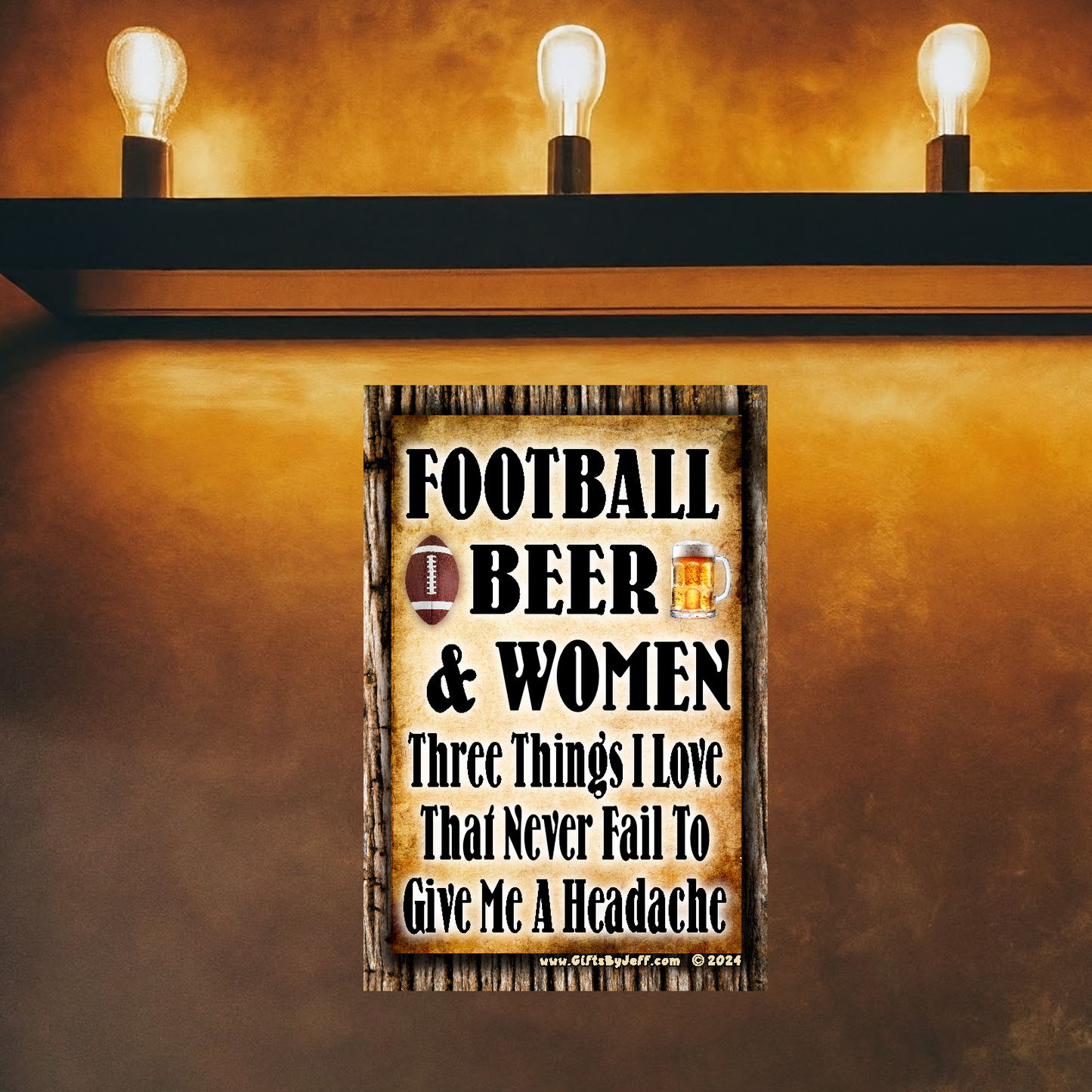 Football, Beer, Women - Three Things I Love - 12" x 18" Vintage Metal Sign (Free Bottle Opener)