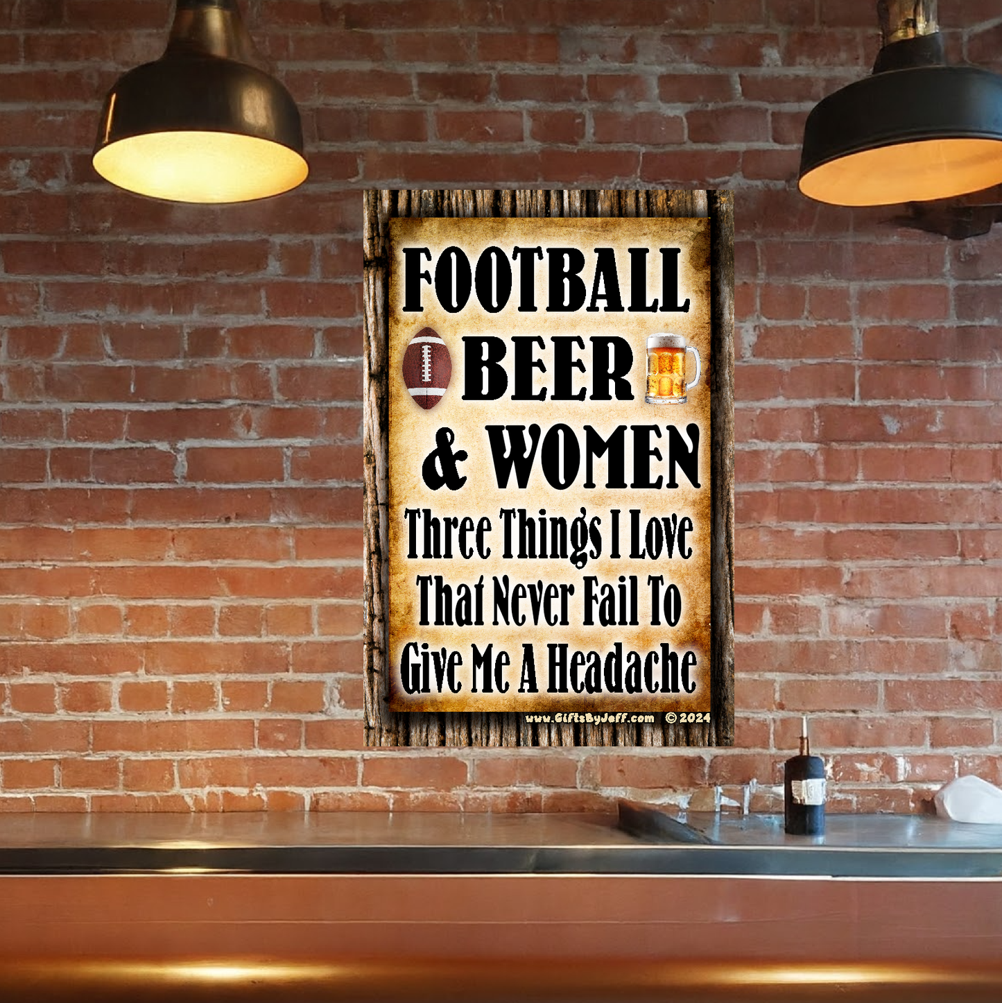 Football, Beer, Women - Three Things I Love - 12" x 18" Vintage Metal Sign (Free Bottle Opener)