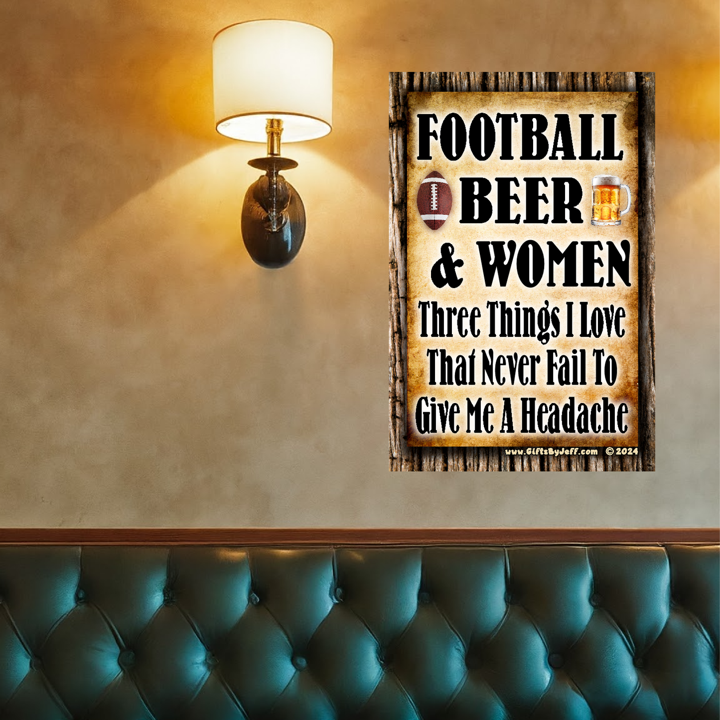 Football, Beer, Women - Three Things I Love - 12" x 18" Vintage Metal Sign (Free Bottle Opener)