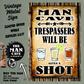 Man Cave - Trespassers Will Be Given Shots - 12" x 18" Vintage Metal Sign (Free Bottle Opener)