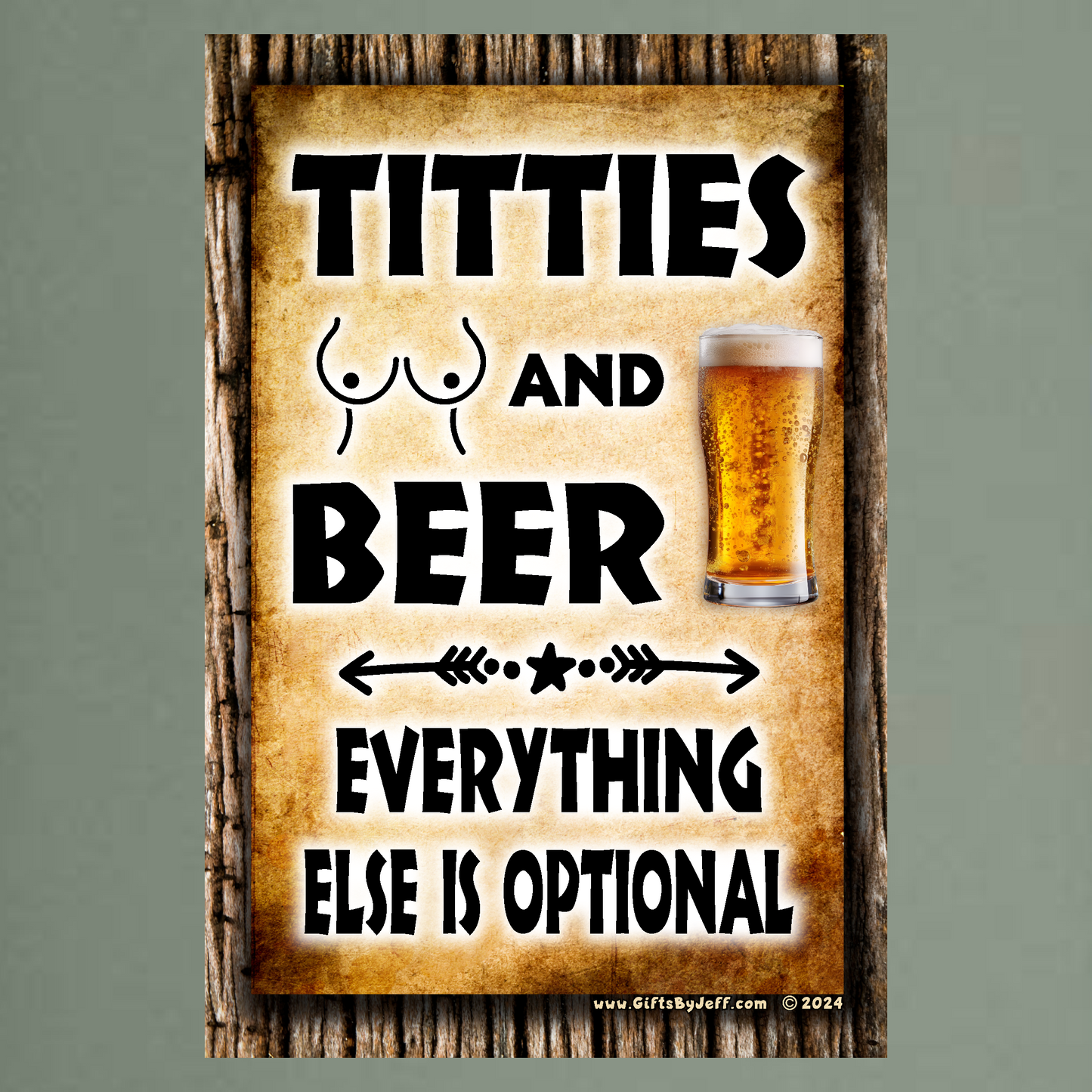 Titties And Beer, Everything Else Is Optional - 12" x 18" Vintage Metal Sign (Free Bottle Opener)