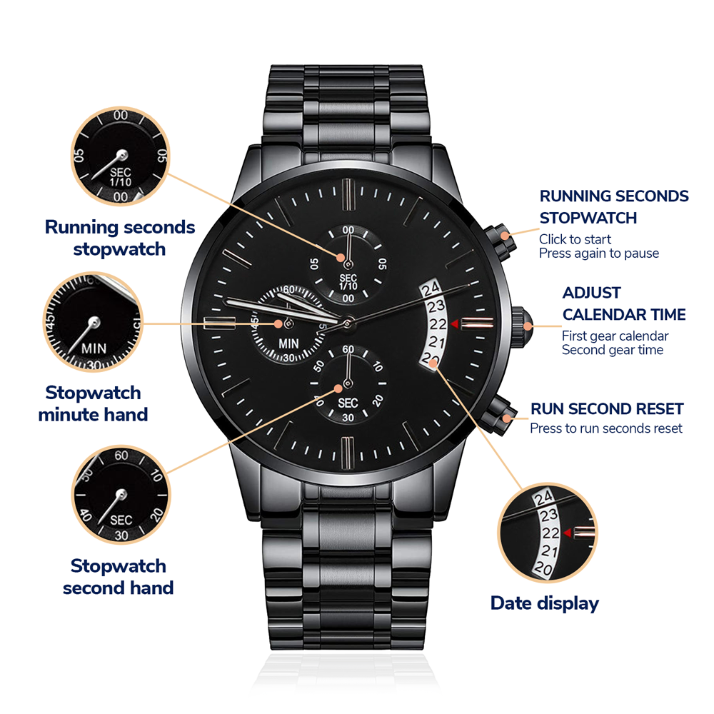 Men's Sleek Black Chronograph Watch - Free Personalized Engraving!