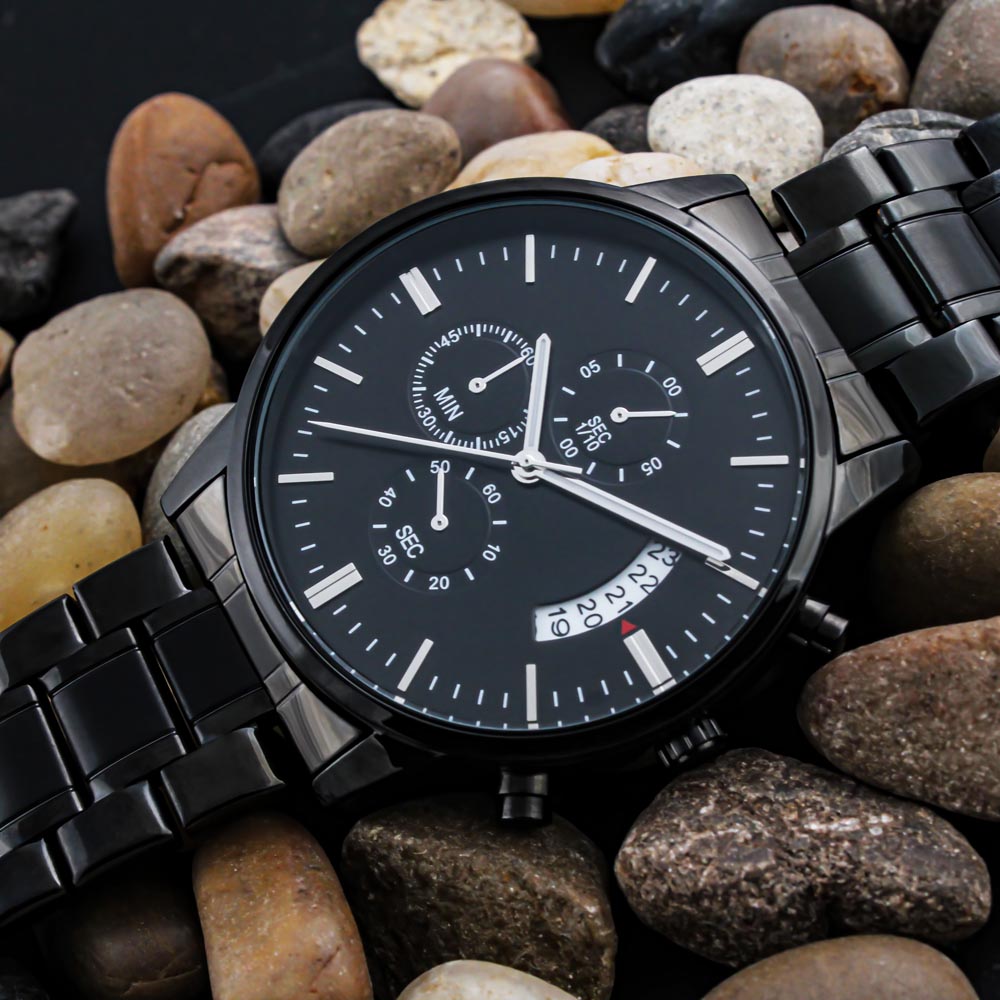 Men's Sleek Black Chronograph Watch - Free Personalized Engraving!