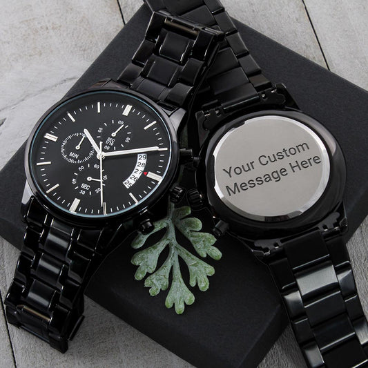 Men's Sleek Black Chronograph Watch - Free Personalized Engraving!