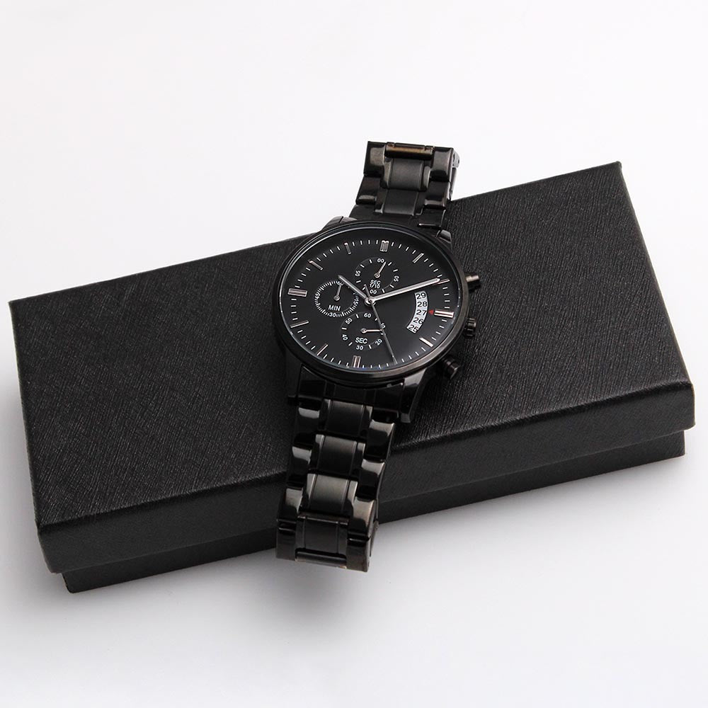 Men's Sleek Black Chronograph Watch - Free Personalized Engraving!