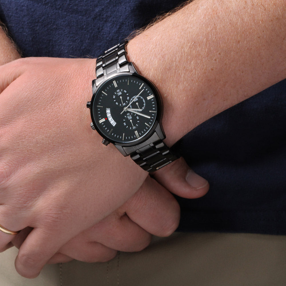 Men's Sleek Black Chronograph Watch - Free Personalized Engraving!