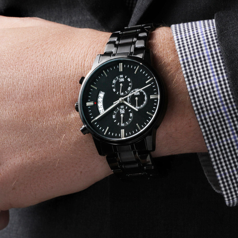 Men's Sleek Black Chronograph Watch - Free Personalized Engraving!