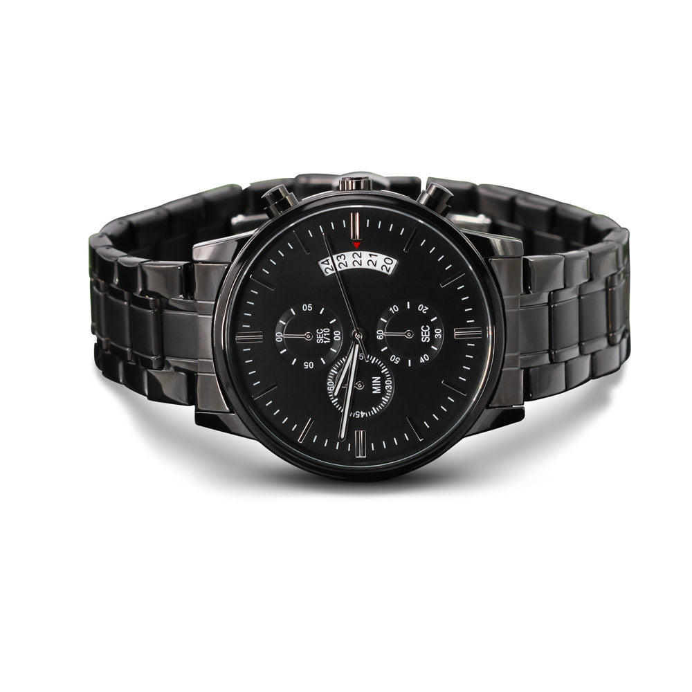 Men's Sleek Black Chronograph Watch - Free Personalized Engraving!