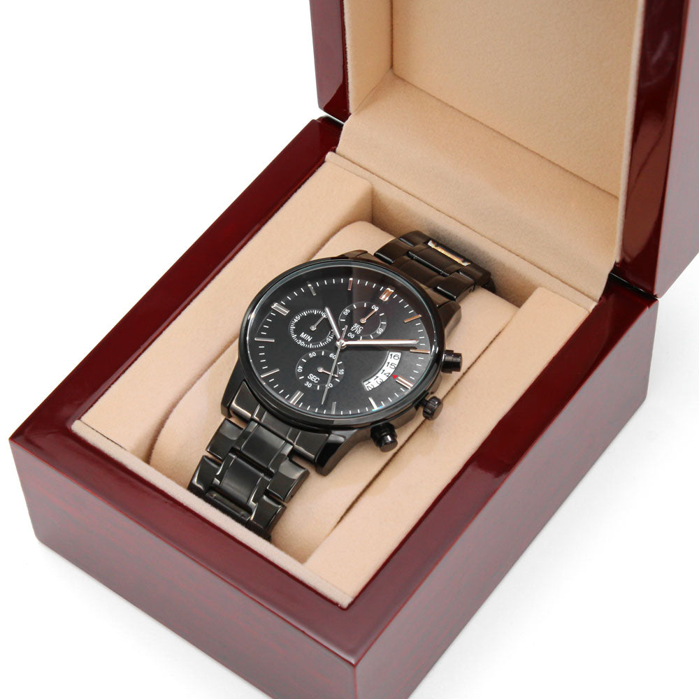 Men's Sleek Black Chronograph Watch - Free Personalized Engraving!