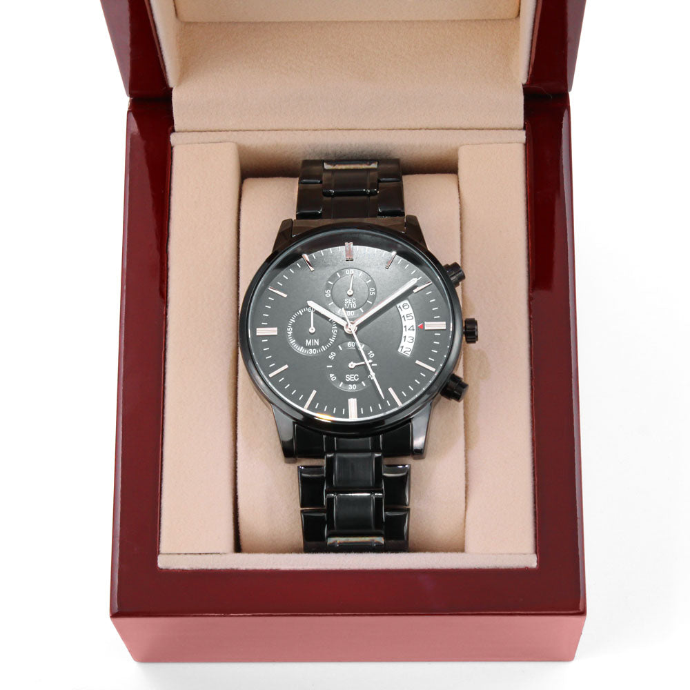 Men's Sleek Black Chronograph Watch - Free Personalized Engraving!