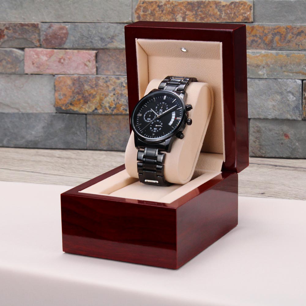 Men's Sleek Black Chronograph Watch - Free Personalized Engraving!