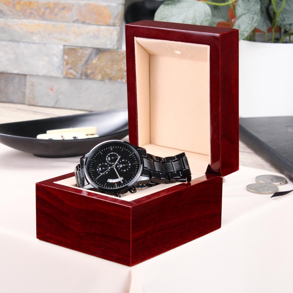 Men's Sleek Black Chronograph Watch - Free Personalized Engraving!