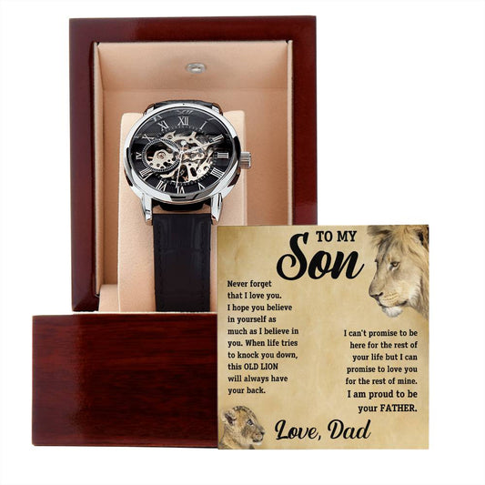 To My Son - this OLD LION will always have your back. - Love Dad - Men's Openwork Watch