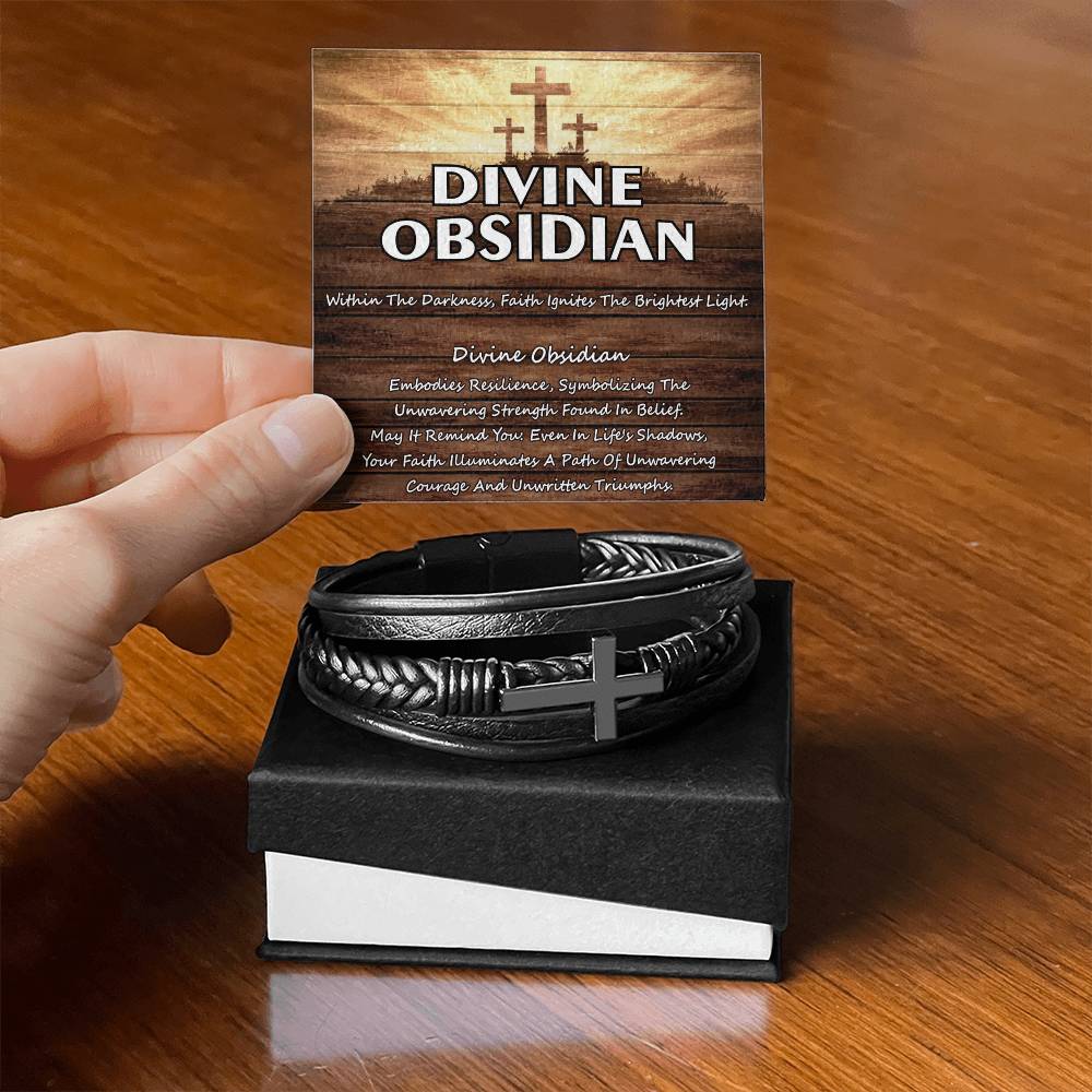 DIVINE OBSIDIAN ~ Men's Black Cross Bracelet