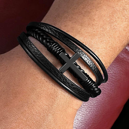 DIVINE OBSIDIAN ~ Men's Black Cross Bracelet