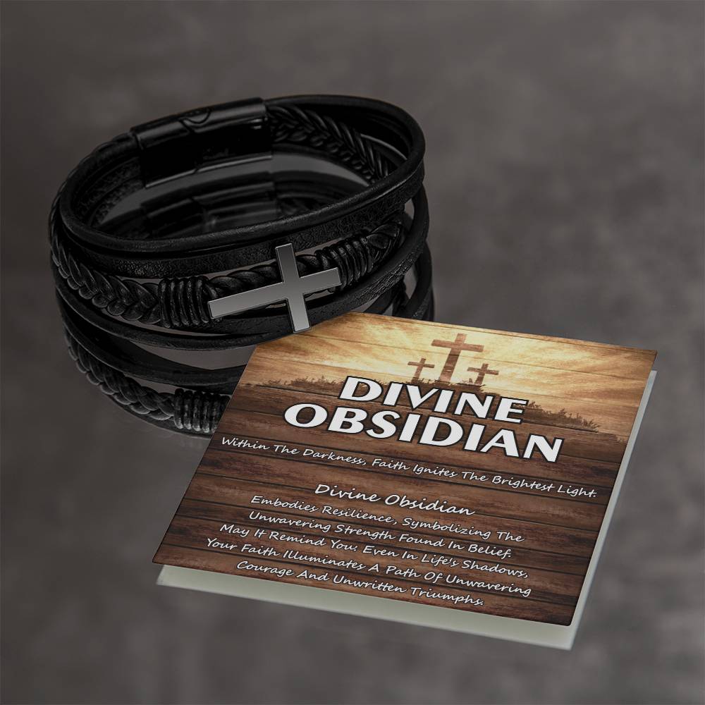 DIVINE OBSIDIAN ~ Men's Black Cross Bracelet