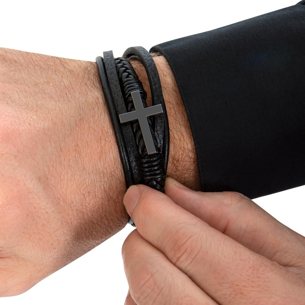 DIVINE OBSIDIAN ~ Men's Black Cross Bracelet