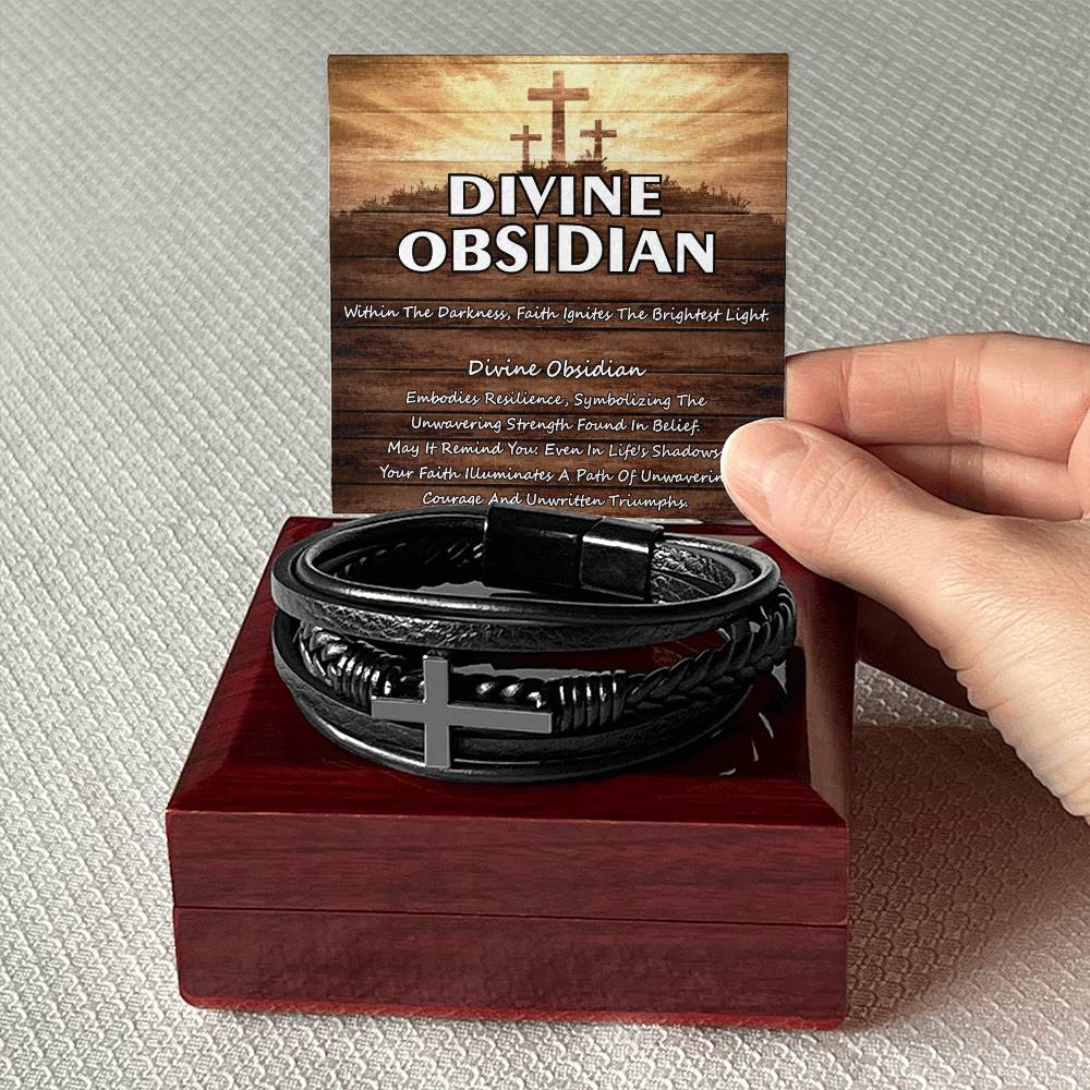 DIVINE OBSIDIAN ~ Men's Black Cross Bracelet