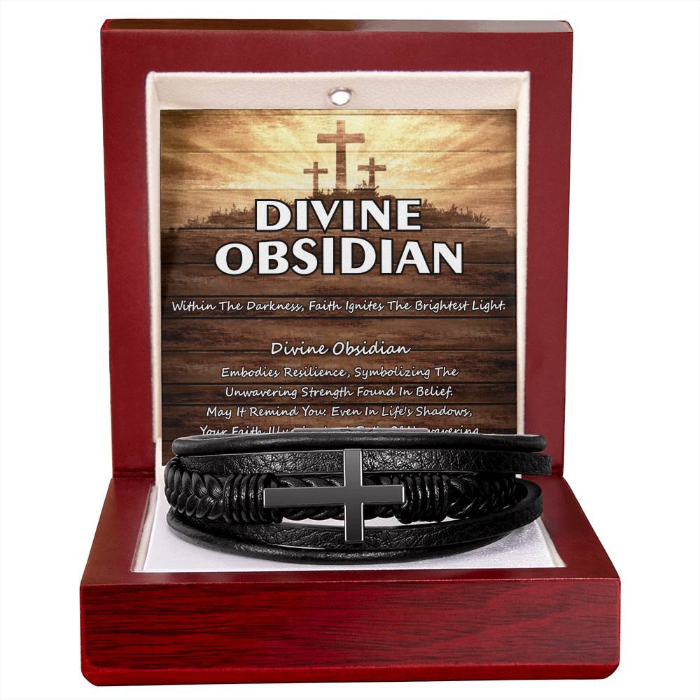 DIVINE OBSIDIAN ~ Men's Black Cross Bracelet