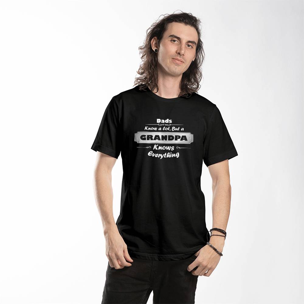 DAD knows a lot, but a GRANDPA Knows Everything - Bella + Canvas 3001 Jersey Black Tee T-shirt