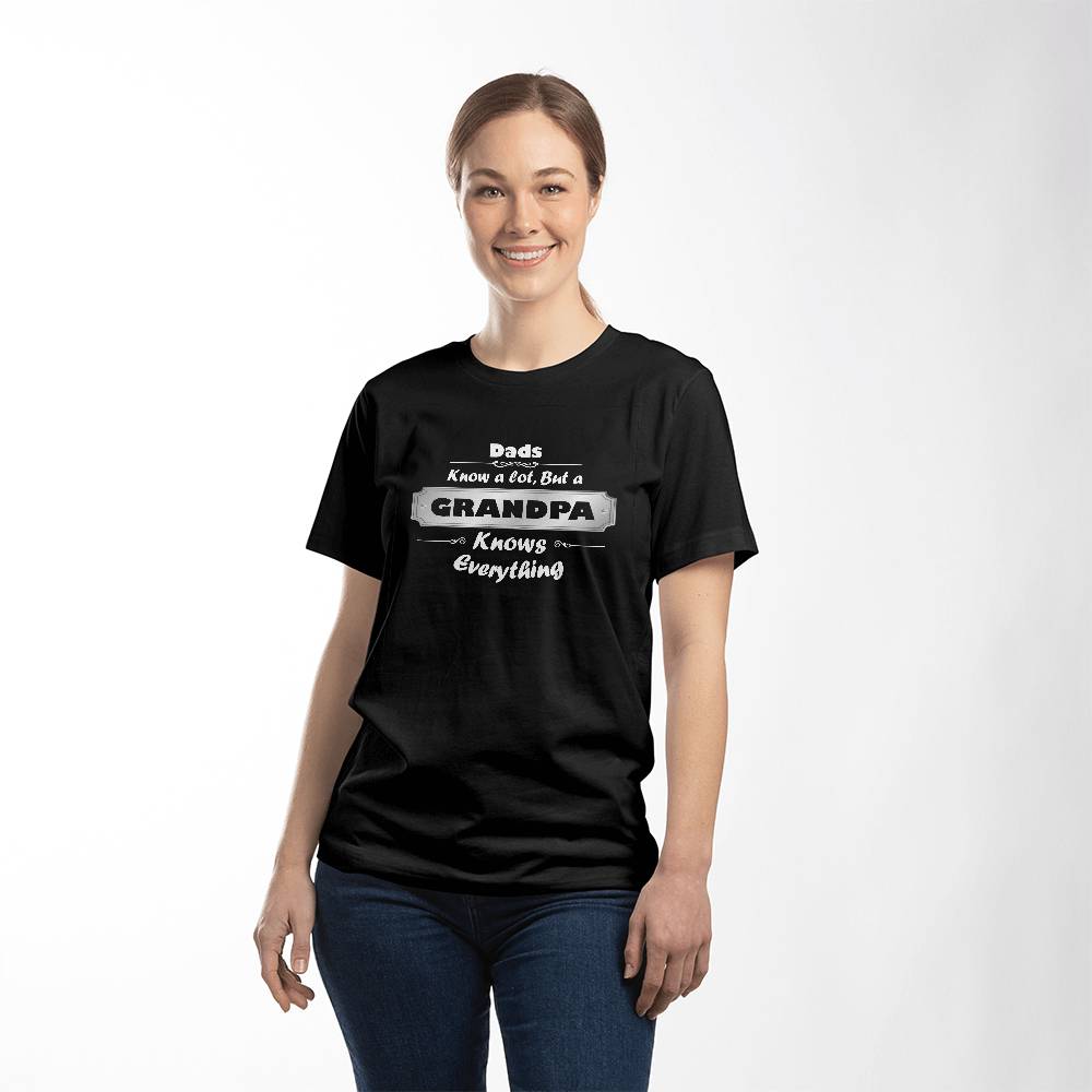 DAD knows a lot, but a GRANDPA Knows Everything - Bella + Canvas 3001 Jersey Black Tee T-shirt