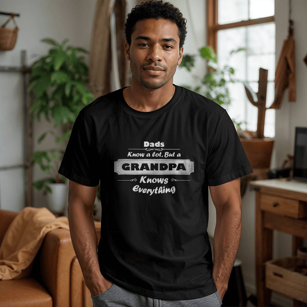 DAD knows a lot, but a GRANDPA Knows Everything - Bella + Canvas 3001 Jersey Black Tee T-shirt