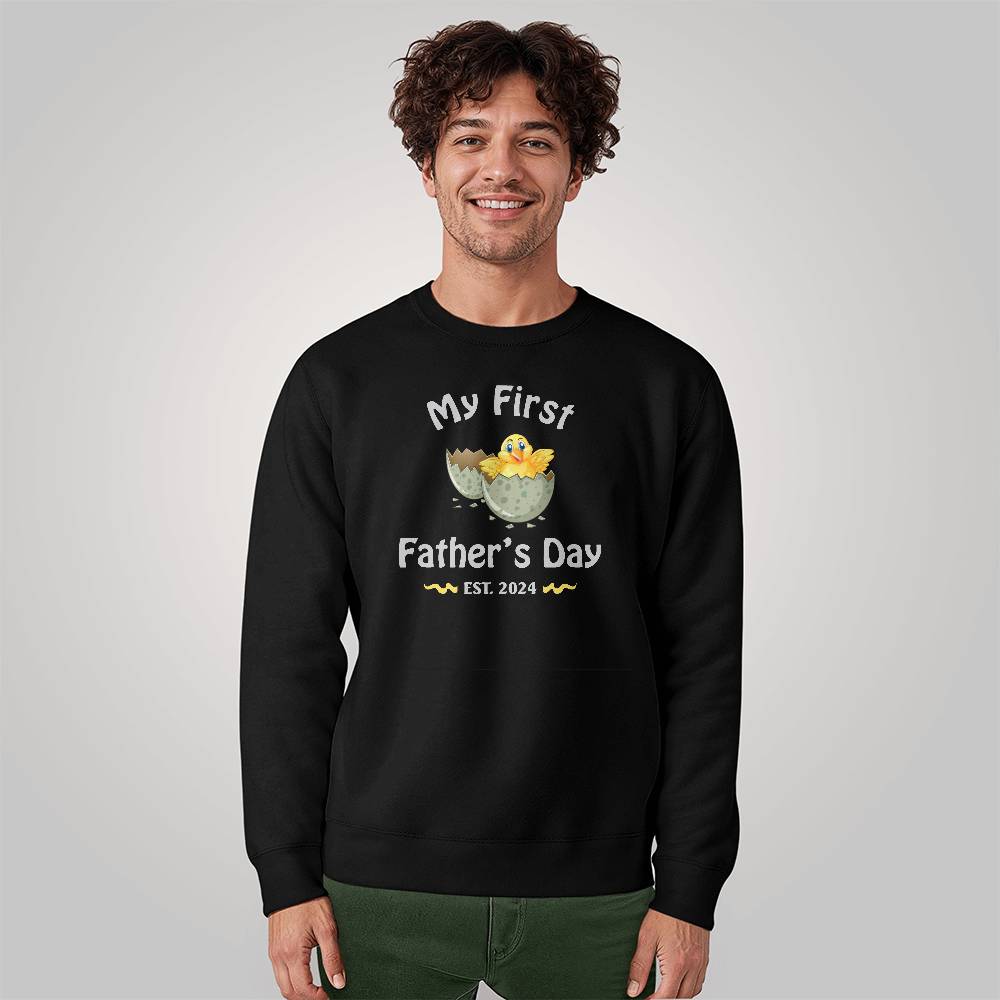 My First Father's Day - Hatching Chick - Est. 2024 - Bella + Canvas 3945 Unisex Crewneck